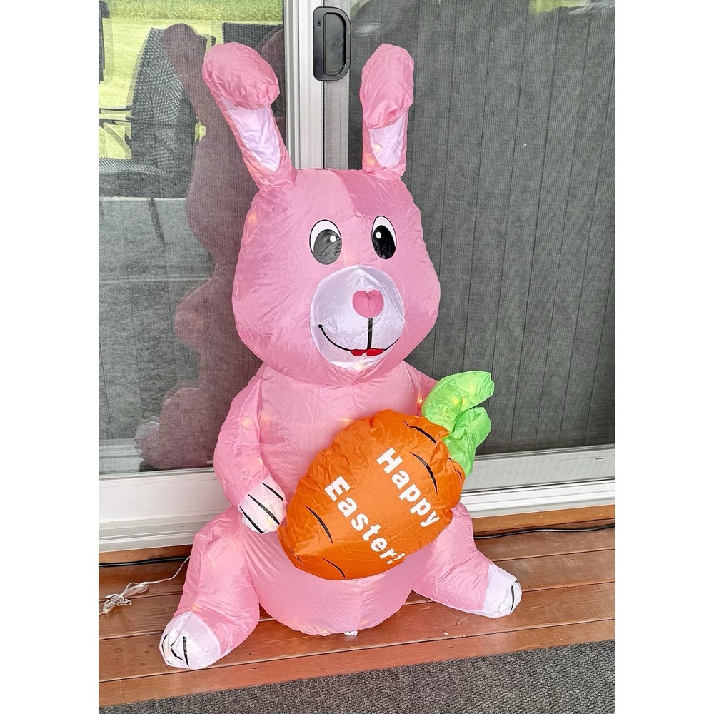 Inflatable Pink Easter Bunny Rabbit Happy Easter Carrot 4' Foot Tall NEW!
